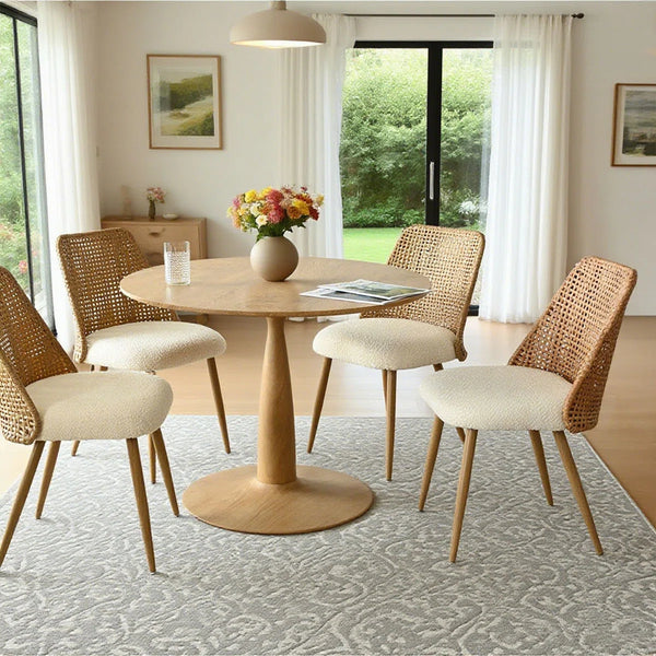4 Seater Dining Table Sets With Round Table & 4 Upholstered Boucle Chairs