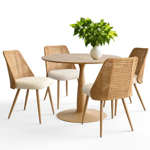 4 Seater Dining Table Sets With Round Table & 4 Upholstered Boucle Chairs