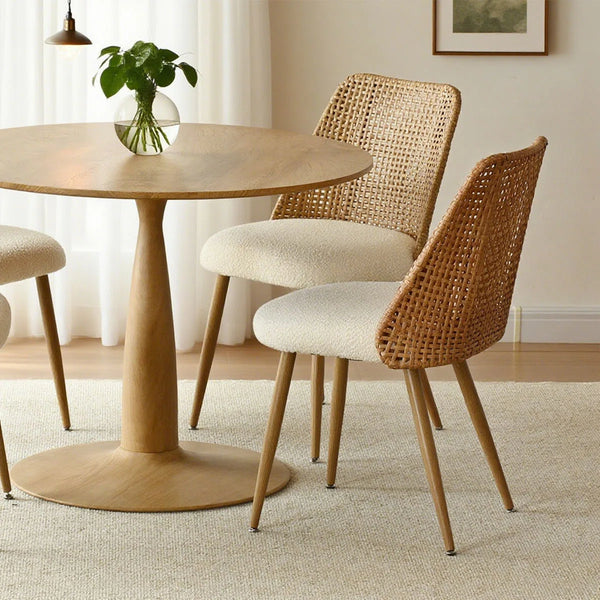 4 Seater Dining Table Sets With Round Table & 4 Upholstered Boucle Chairs