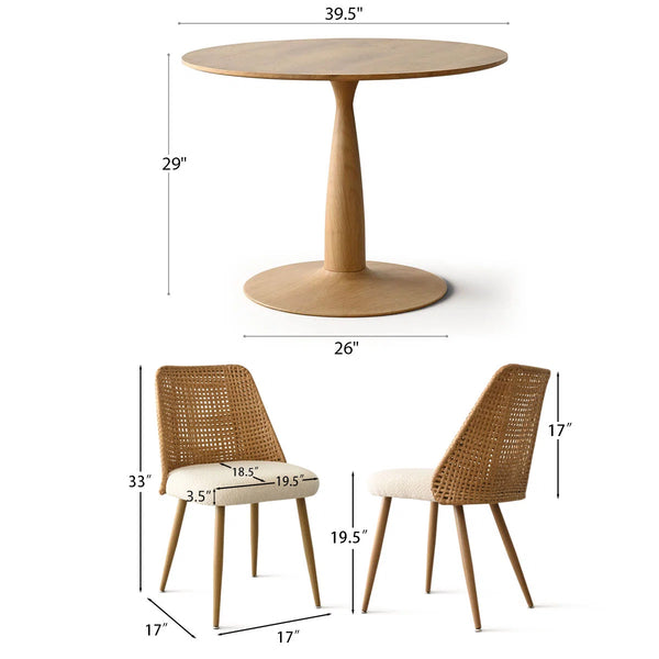 4 Seater Dining Table Sets With Round Table & 4 Upholstered Boucle Chairs
