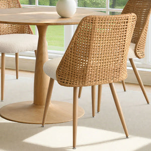 4 Seater Dining Table Sets With Round Table & 4 Upholstered Boucle Chairs