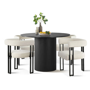 Navison 4 Seater Dining Table Set with Round Table & 4 Upholstered Velvet Chairs