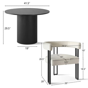 Navison 4 Seater Dining Table Set with Round Table & 4 Upholstered Velvet Chairs