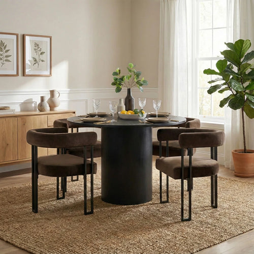 Navison 4 Seater Dining Table Set with Round Table & 4 Upholstered Velvet Chairs