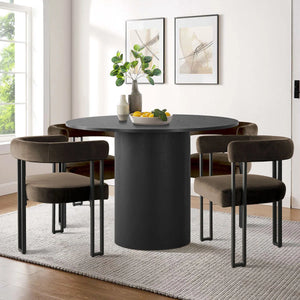 Navison 4 Seater Dining Table Set with Round Table & 4 Upholstered Velvet Chairs
