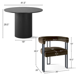 Navison 4 Seater Dining Table Set with Round Table & 4 Upholstered Velvet Chairs