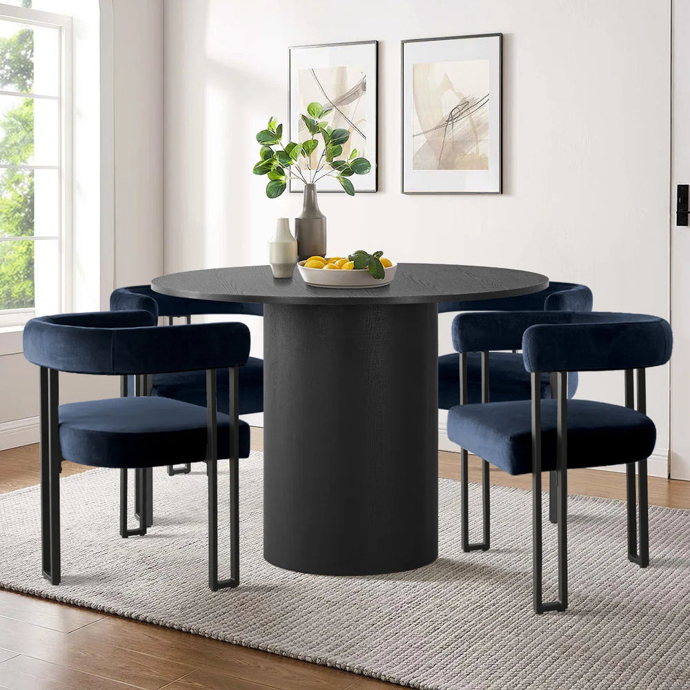 Navison 4 Seater Dining Table Set with Round Table & 4 Upholstered Velvet Chairs