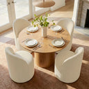 Jovick 4 Seater Dining Table Sets With Round Table & 4 Upholstered Fabric Chairs - Wooden bazar