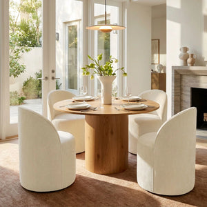 Jovick 4 Seater Dining Table Sets With Round Table & 4 Upholstered Fabric Chairs - Wooden bazar