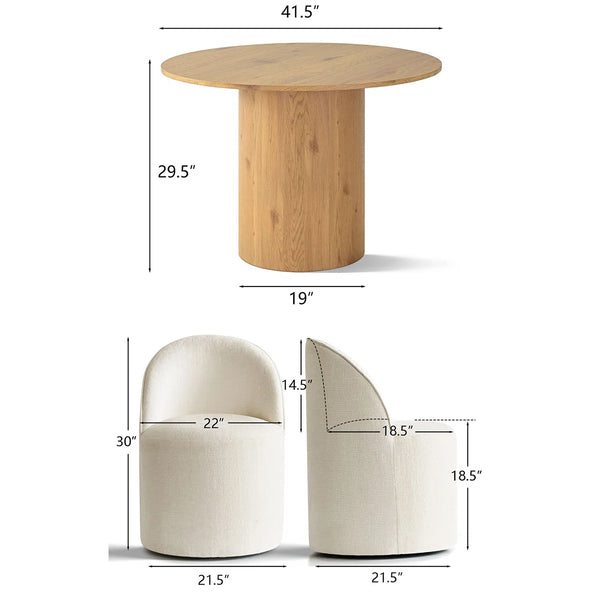 Jovick 4 Seater Dining Table Sets With Round Table & 4 Upholstered Fabric Chairs - Wooden bazar