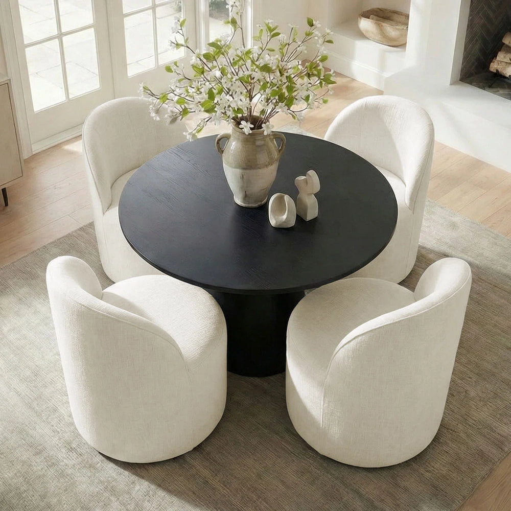 Jovick 4 Seater Dining Table Sets With Round Table & 4 Upholstered Fabric Chairs - Wooden bazar