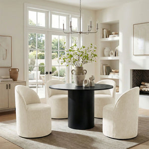 Jovick 4 Seater Dining Table Sets With Round Table & 4 Upholstered Fabric Chairs - Wooden bazar