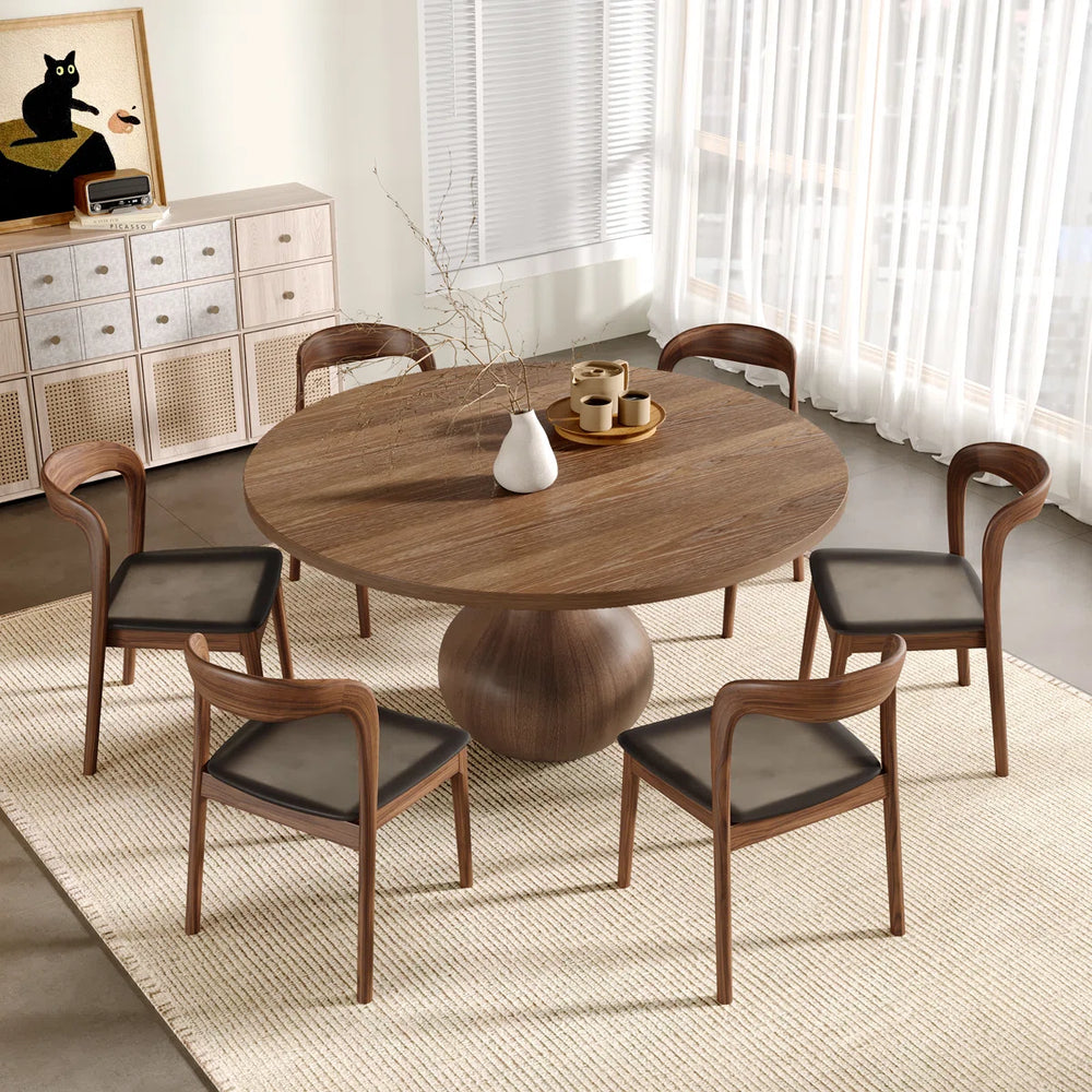 Kiloggs 6 - Person Round Solid Wood Dining Set - Wooden Bazar