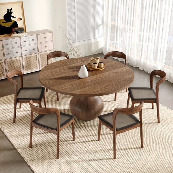 Kiloggs 6 - Person Round Solid Wood Dining Set - Wooden Bazar