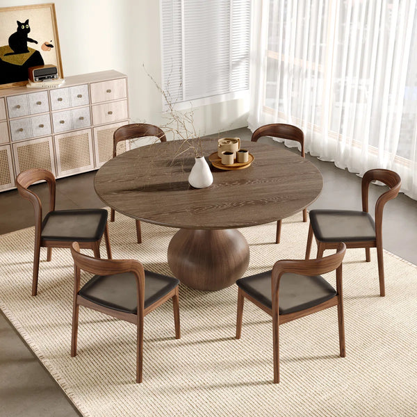 Kiloggs 6 - Person Round Solid Wood Dining Set - Wooden Bazar