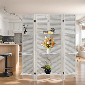 Wood Folding Room Divider with Shelves and Privacy Panels  Wooden Bazar
