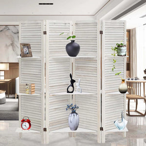 Wood Folding Room Divider with Shelves and Privacy Panels  Wooden Bazar