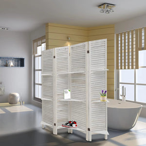 Wood Folding Room Divider with Shelves and Privacy Panels  Wooden Bazar