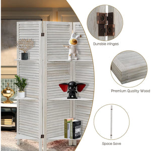 Wood Folding Room Divider with Shelves and Privacy Panels  Wooden Bazar