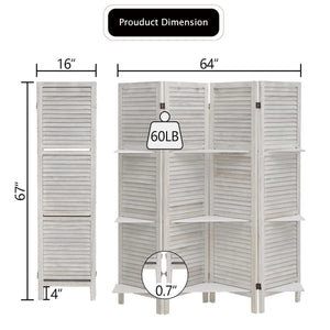 Wood Folding Room Divider with Shelves and Privacy Panels  Wooden Bazar