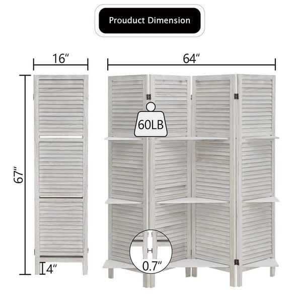 Wood Folding Room Divider with Shelves and Privacy Panels  Wooden Bazar