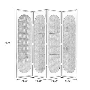**4-Panel Black Solid Wood & Rattan Folding Room Divider**  Wooden Bazar