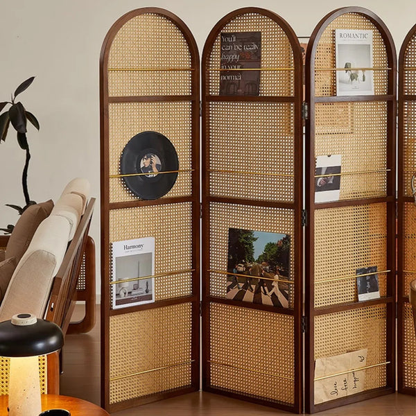 Nut-Brown Solid Wood Folding Room Divider, Multi-Panel Privacy Screen  Wooden Bazar