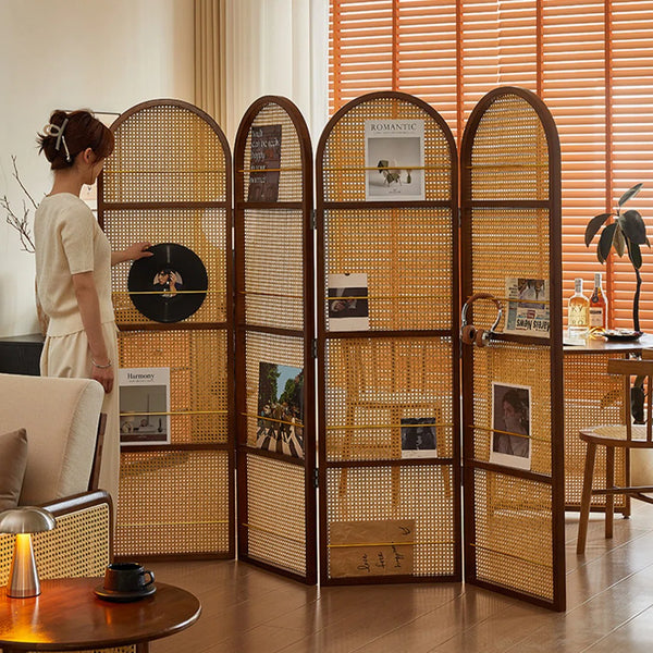 Nut-Brown Solid Wood Folding Room Divider, Multi-Panel Privacy Screen  Wooden Bazar