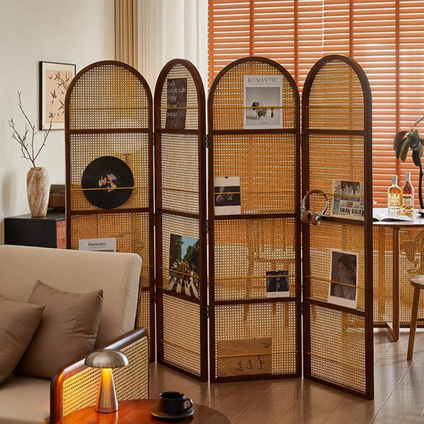 Nut-Brown Solid Wood Folding Room Divider, Multi-Panel Privacy Screen  Wooden Bazar