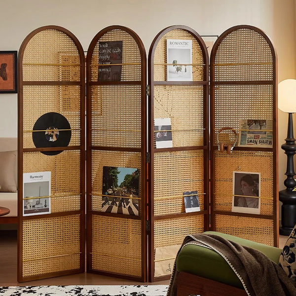 Nut-Brown Solid Wood Folding Room Divider, Multi-Panel Privacy Screen  Wooden Bazar