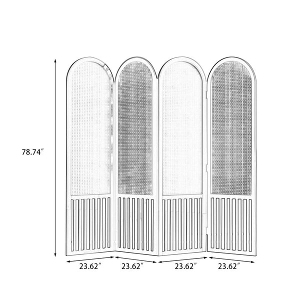 Nut-Brown Solid Wood and Rattan Folding Room Divider, Multi-Panel Privacy Screen  Wooden Bazar