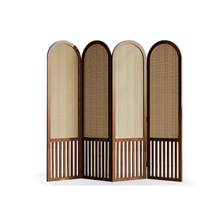 Nut-Brown Solid Wood and Rattan Folding Room Divider, Multi-Panel Privacy Screen  Wooden Bazar