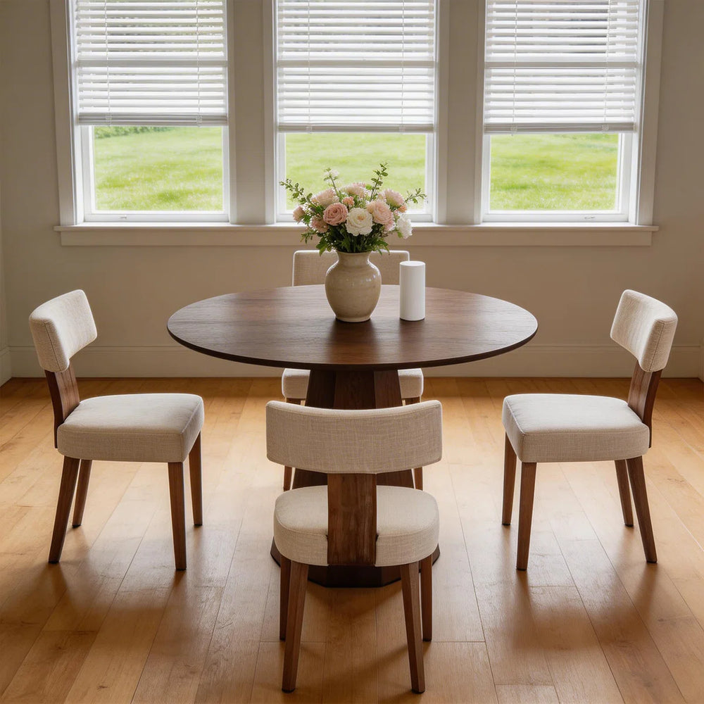 Dining Set Mid-Century Wooden Table & Upholstered Chair Set For Home