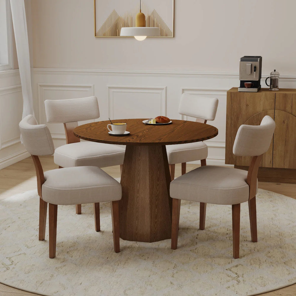 Dining Set Mid-Century Wooden Table & Upholstered Chair Set For Home