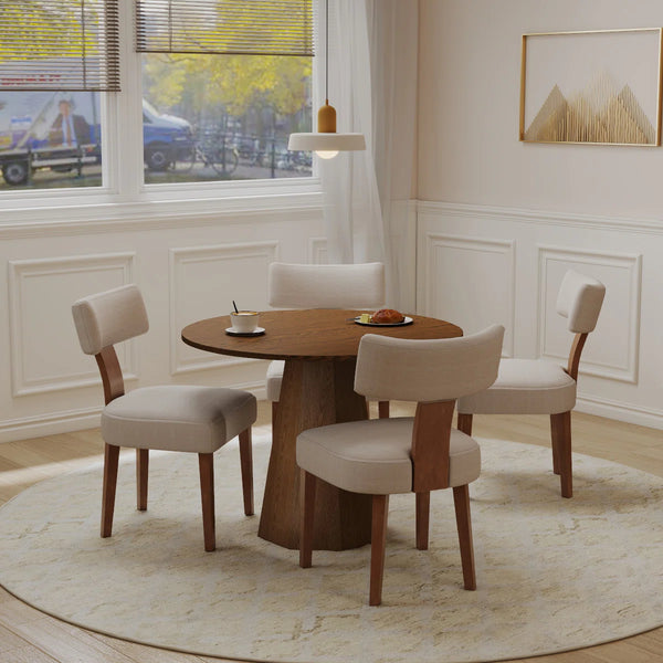 Dining Set Mid-Century Wooden Table & Upholstered Chair Set For Home