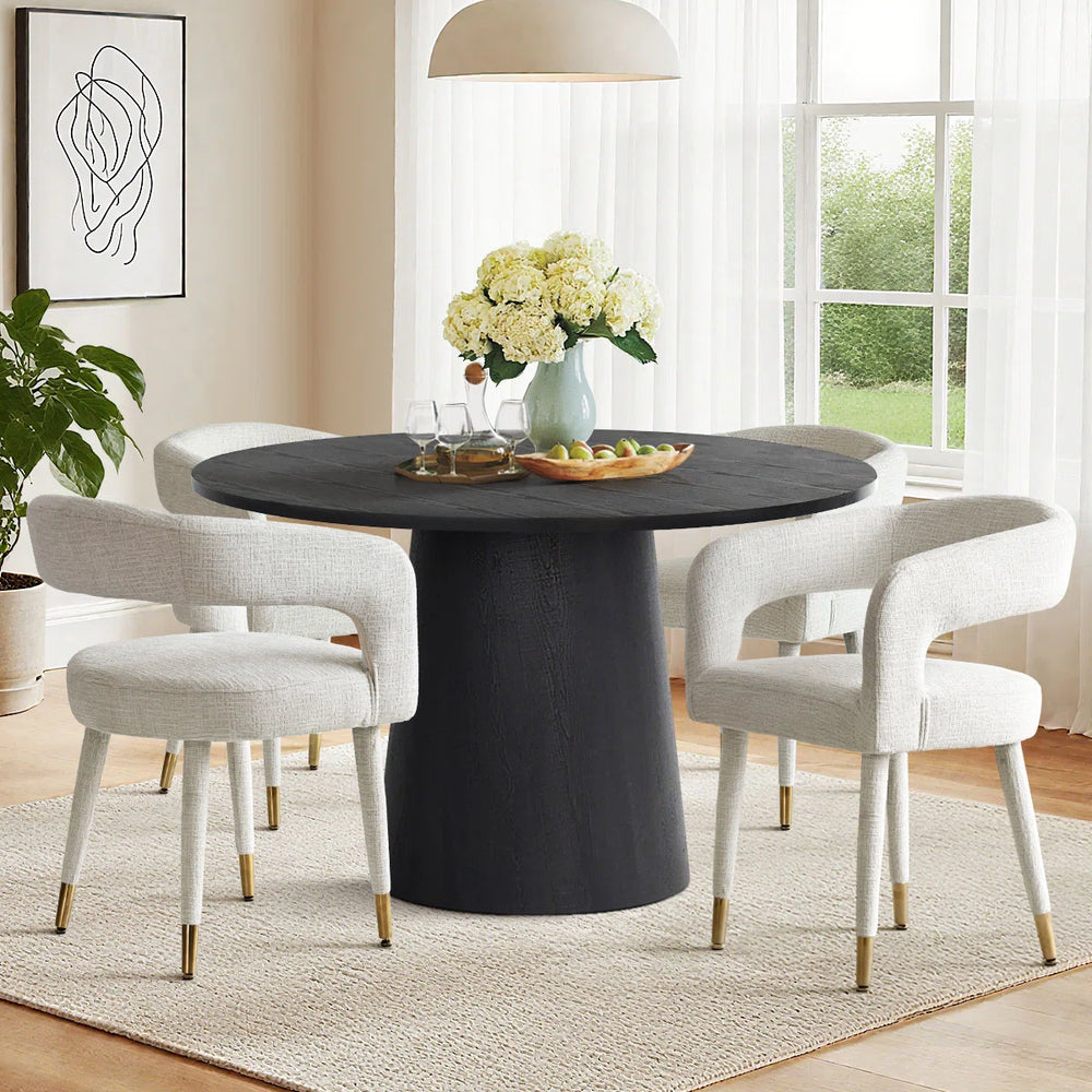Modern Dining Set with Round Pedestal Table and Upholstered Open-Back Chairs