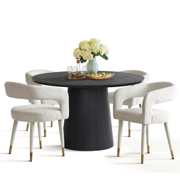 Modern Dining Set with Round Pedestal Table and Upholstered Open-Back Chairs