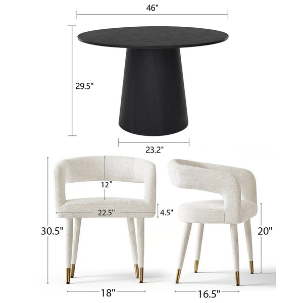 Modern Dining Set with Round Pedestal Table and Upholstered Open-Back Chairs