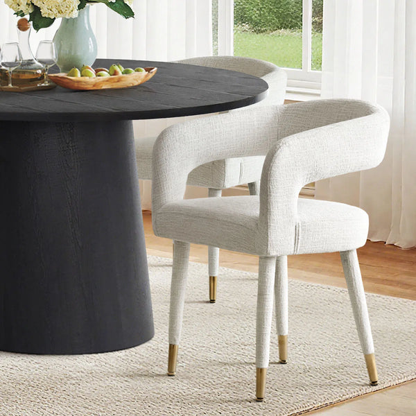 Modern Dining Set with Round Pedestal Table and Upholstered Open-Back Chairs