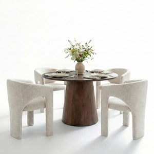 Modern Round Dining Set With 46" Pedestal Table & Upholstered Barrel Chairs