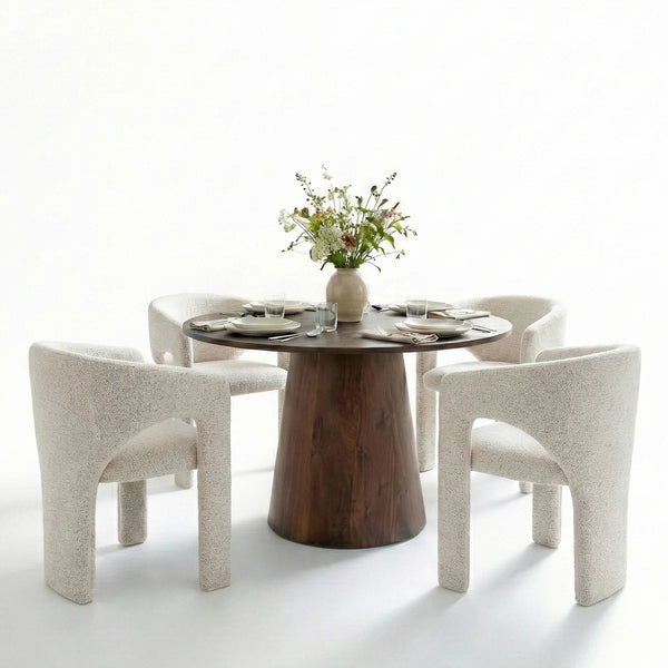 Modern Round Dining Set With 46" Pedestal Table & Upholstered Barrel Chairs