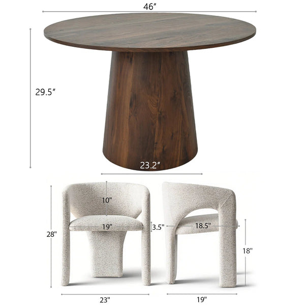 Modern Round Dining Set With 46" Pedestal Table & Upholstered Barrel Chairs