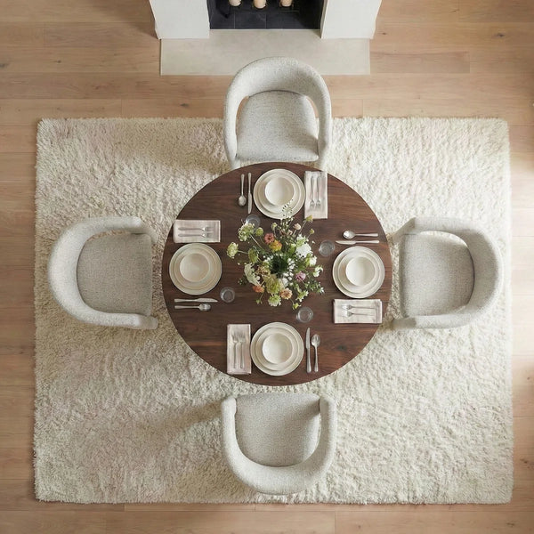 Modern Round Dining Set With 46" Pedestal Table & Upholstered Barrel Chairs