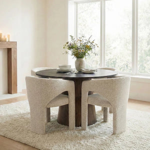 Modern Round Dining Set With 46" Pedestal Table & Upholstered Barrel Chairs
