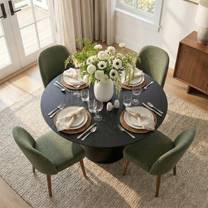 Canvog  Round Dining Table Set For 4 - Wooden Bazar