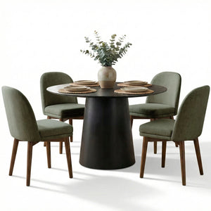 Canvog  Round Dining Table Set For 4 - Wooden Bazar