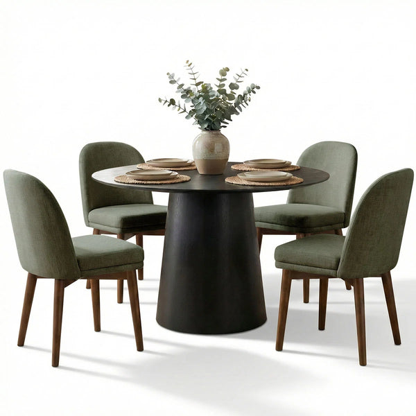 Canvog  Round Dining Table Set For 4 - Wooden Bazar
