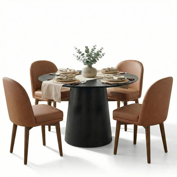Canvog  Round Dining Table Set For 4 - Wooden Bazar