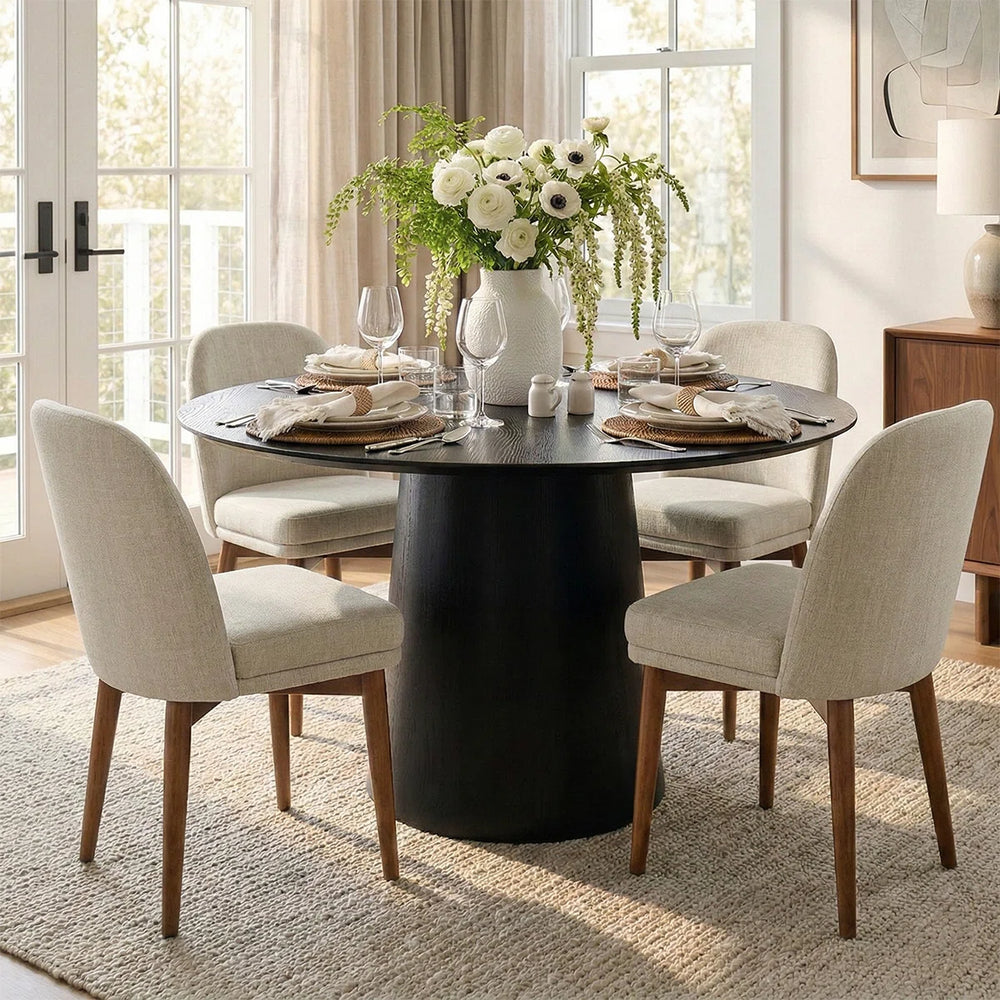 Canvog  Round Dining Table Set For 4 - Wooden Bazar