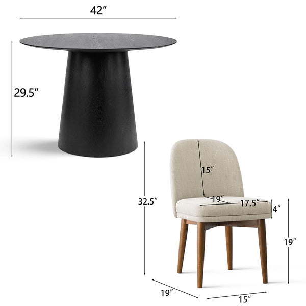 Canvog  Round Dining Table Set For 4 - Wooden Bazar